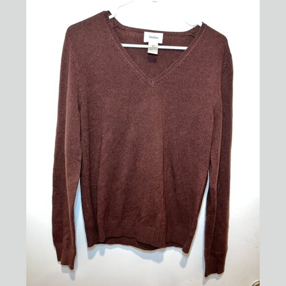 Neiman Marcus Brown 100% Cashmere Blend V-Neck Pullover Sweaters Women’s Size L - Picture 1 of 7